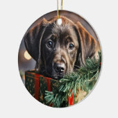 Chocolade Labrador Puppy Kerstmis Keramisch Ornament (Links)