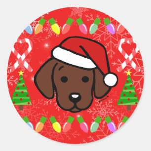 Chocolade Labrador Puppy Kerstpatroon Ronde Sticker