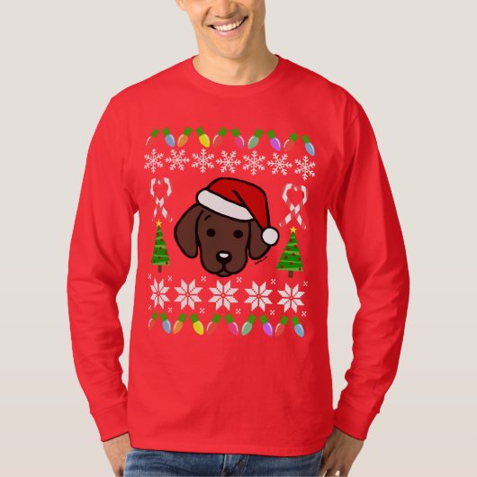 Chocolade Labrador Puppy Kerstpatroon T-shirt (Voorkant)