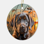 Chocolade Labrador Puppy Kerstversiering Keramisch Ornament (Links)