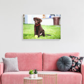 chocolade labrador puppy met tennisbal canvas afdruk (Insitu (Woonkamer))