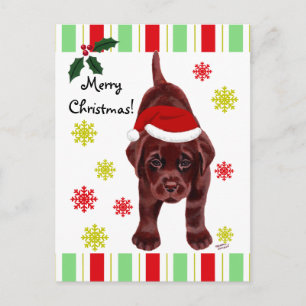 Chocolade Labrador Puppy & Santa Hoed Kerstmis Feestdagenkaart