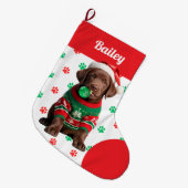 Chocolade Labrador Puppy Trui Gepersonaliseerd Grote Kerstsok (Voorkant (Hangend))