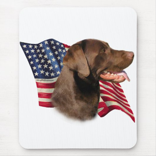 Chocolade Labrador Retriever Amerikaanse vlag Muismat (Voorkant)