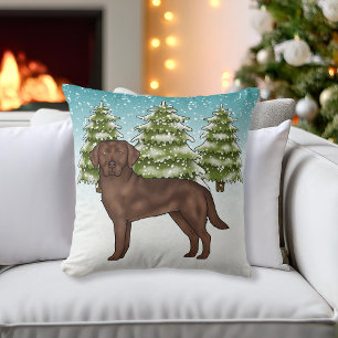 Chocolade Labrador Retriever Blauwe Winter Kerstmi Kussen