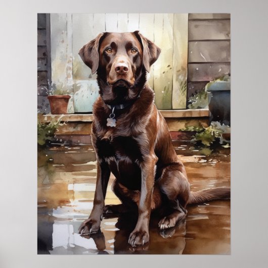 Chocolade Labrador Retriever Dog Art Print Poster (Voorkant)