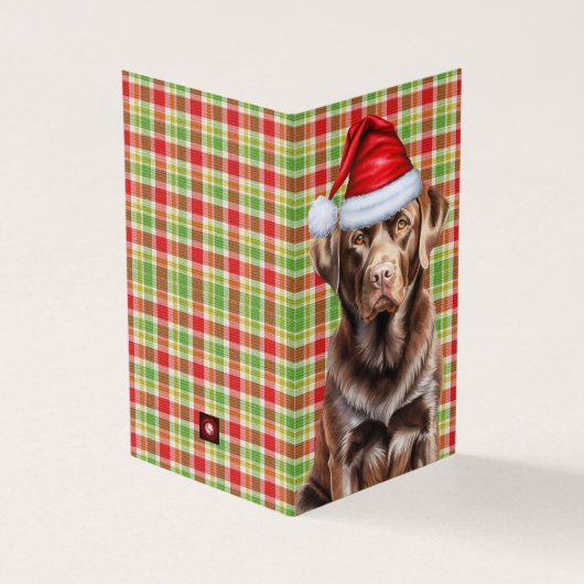 Chocolade Labrador Retriever Dog Plaid Vakantie Kaart (Buitenkant)