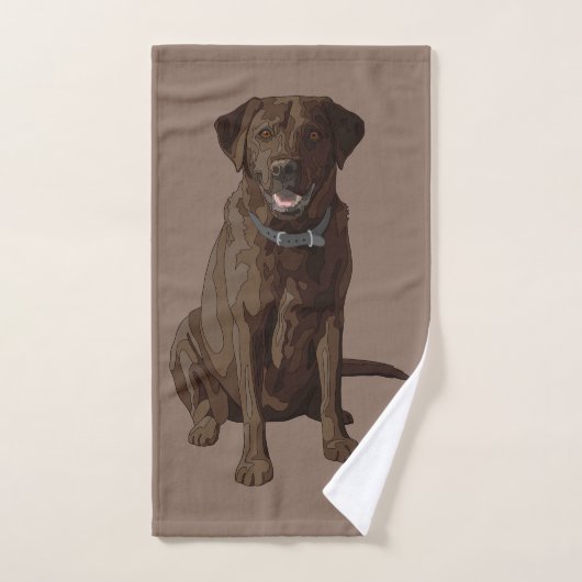 Chocolade Labrador Retriever Dog Sitting Bad Handdoek (Handdoek)