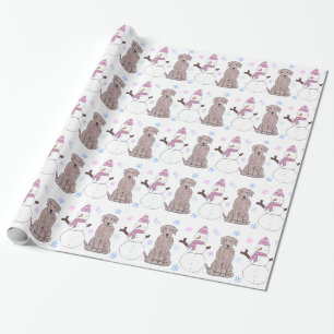 Chocolade Labrador Retriever en Snowman Cadeaupapier