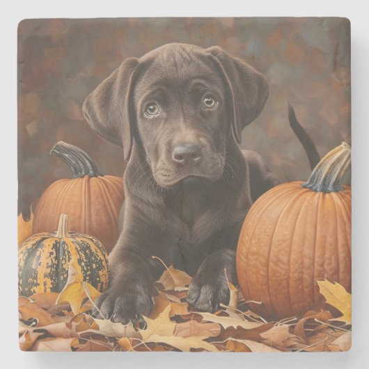 Chocolade Labrador Retriever Herfst Stenen Onderzetter (Voorkant)