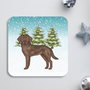 Chocolade Labrador Retriever Hond Blauwe Kerst Vierkante Sticker