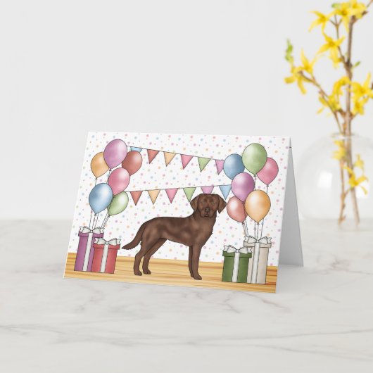 Chocolade Labrador Retriever Hond Kleurrijke Verja Kaart (Gele Bloem)