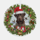 Chocolade Labrador Retriever, Kerstkrans Glas Ornament (Achterkant)