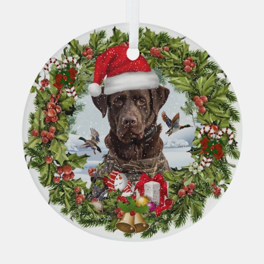 Chocolade Labrador Retriever, Kerstkrans Glas Ornament (Achterkant)