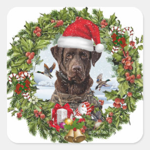 Chocolade Labrador Retriever, Kerstkrans Vierkante Sticker