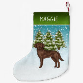 Chocolade Labrador Retriever Kerstmis Custom Name Kleine Kerstsok (Achterkant)