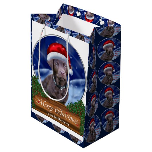 Chocolade Labrador Retriever Kerstmis Medium Cadeauzakje (Achterkant Gekanteld)