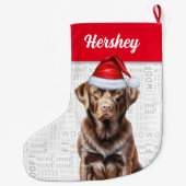 Chocolade Labrador Retriever met de naam van de ho Grote Kerstsok (Achterkant)