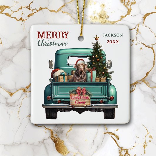 Chocolade Labrador Retriever Retro Truck Kerstmis Keramisch Ornament