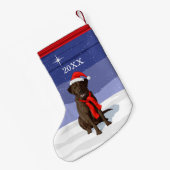 Chocolade Labrador Retriever Santa Hat & Scarf Kleine Kerstsok (Achterkant (Hangend))