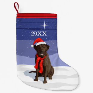 Chocolade Labrador Retriever Santa Hat & Scarf Kleine Kerstsok