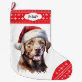 Chocolade Labrador Retriever Santa Hat Sneeuwvlok Grote Kerstsok (Voorkant)