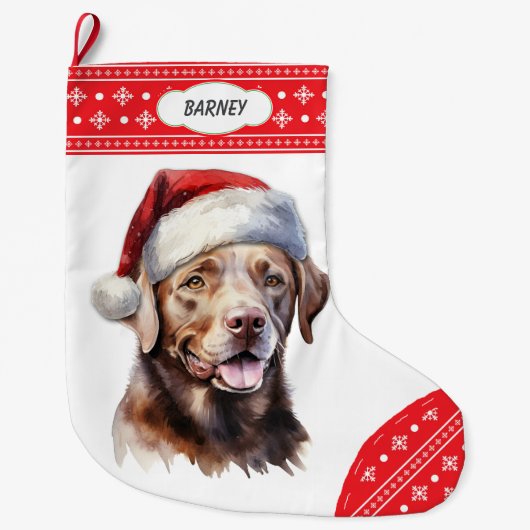 Chocolade Labrador Retriever Santa Hat Sneeuwvlok Grote Kerstsok (Voorkant)