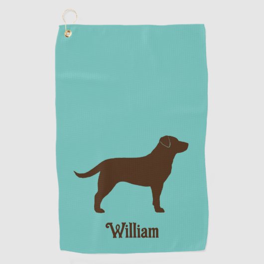 Chocolade Labrador Retriever Silhouet met Naam Golfhanddoek (Voorkant)