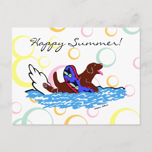 Chocolade Labrador Swimming Briefkaart (Voorkant)
