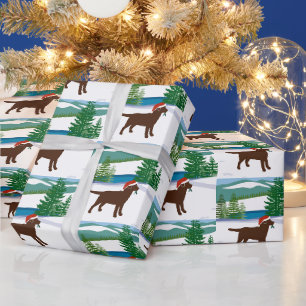 Chocolade Labrador Uitzicht voor kerstwinter Cadeaupapier