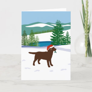 Chocolade Labrador Uitzicht voor kerstwinter Feestdagen Kaart