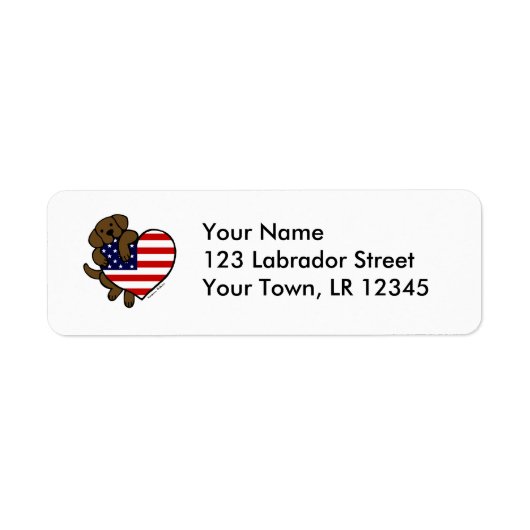 Chocolade Labrador & US Flag Heart 2 Cartoon Etiket (Voorkant)
