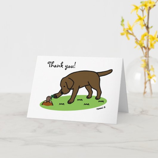 Chocolade Labrador Vriendelijk Dank u kaart (Gele Bloem)