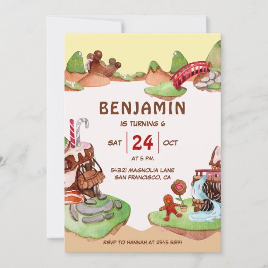 Chocolade Land Birthday Invitation Kaart (Voorkant)