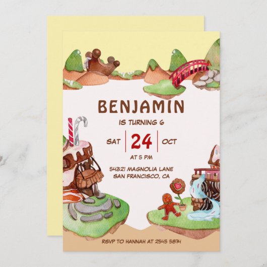 Chocolade Land Birthday Invitation Kaart (Voorkant / Achterkant)