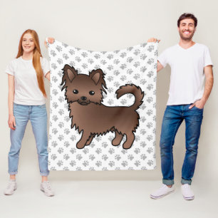 Chocolade Langhaar Chihuahua Cartoon Hond & Pootje Fleece Deken