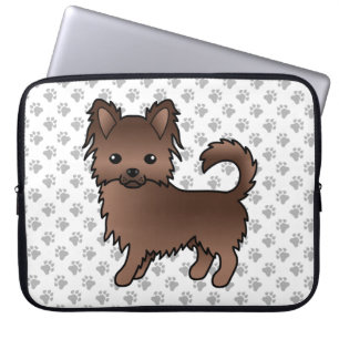 Chocolade Langhaar Chihuahua Cartoon Hond & Pootje Laptop Sleeve