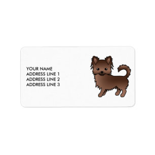 Chocolade Langhaar Chihuahua Schattige Cartoon Hon Etiket