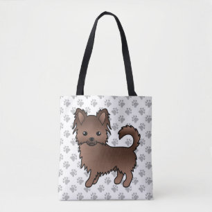Chocolade Langharige Chihuahua Cartoon Hond & Poot Draagtas