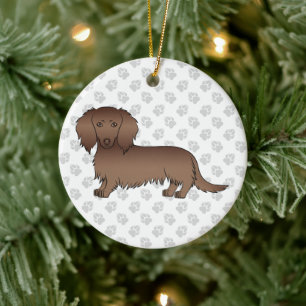 Chocolade Langharige Dachshond Cartoon Hond & Teks Keramisch Ornament