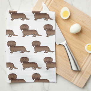 Chocolade Langharige Dachshund Cartoon Hond Patroo Theedoek
