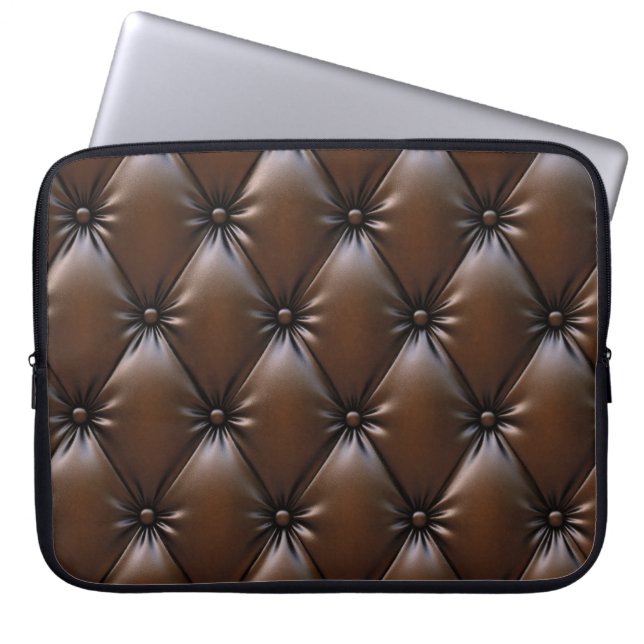 Chocolade leer: luxe bekledingstextuur laptop sleeve (Voorkant)