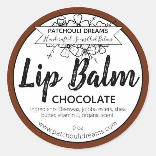 Chocolade Lip Balm Label Handgemaakt (Voorkant)