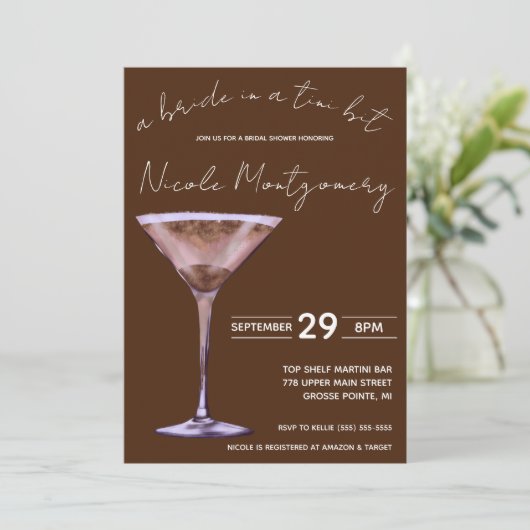 Chocolade Martini, Bruid in een Tini Bit, Bruid Kaart (Staand voorkant)