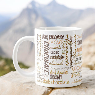 Chocolade Meertalige Typografie Word Cloud Extra Grote Beker