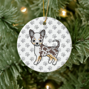 Chocolade Merle Gladharige Chihuahua Hond & Pootje Keramisch Ornament