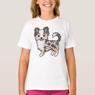 Chocolade Merle Lange Vacht Chihuahua Cartoon Hond T-shirt