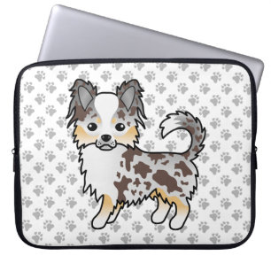 Chocolade Merle Lange Vacht Chihuahua Hond & Pootj Laptop Sleeve
