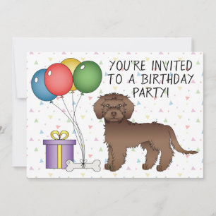 Chocolade Mini Goldendoodle Cartoon Hond Verjaarda Kaart