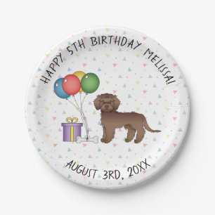 Chocolade Mini Goldendoodle Cartoon Hond Verjaarda Papieren Bordje